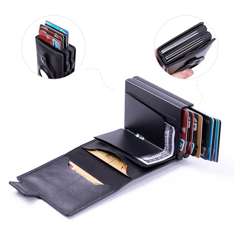 High Quality Business Purse RFID Metal Card Case Cardholder Pu Leather Cover Custom Pop Up Credit Card Holder Wallet with Buckle