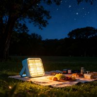 Lampe de camping LED rechargeable solaire et USB avec base magnétique, lampe d'urgence portable extérieure haute luminosité