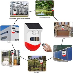 Angus năng lượng mặt trời báo động bằng giọng nói 120dB âm thanh an ninh tiếng còi báo động ánh sáng ngoài trời năng lượng mặt trời PIR cảm biến chuyển động báo động với điều khiển từ xa OEM - Product Image 5