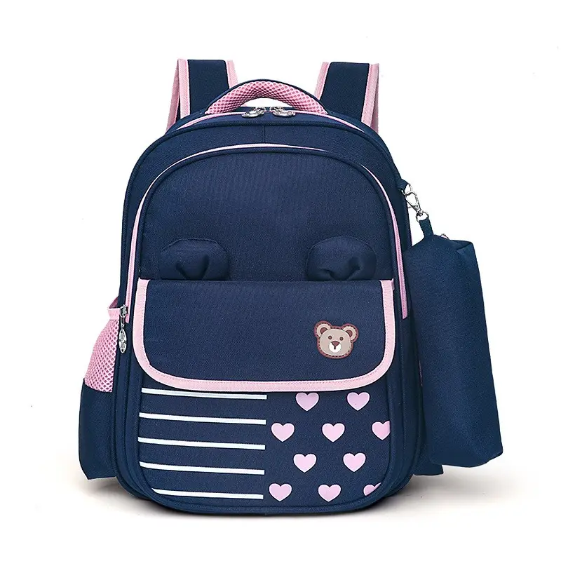 High Quality Fashion Polyester Bear School Backpack Set Bag Blue Schoolbag Waterproof Nylon Light Child School bag