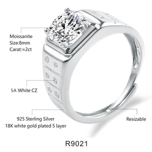 Individueller Moissanit-Schmuck 1ct Moissanit-<span class=keywords><strong>Ring</strong></span> 925 Sterling-Silber Hochzeit Verlobung einstellbare Ringe für Herren - Product Image 2