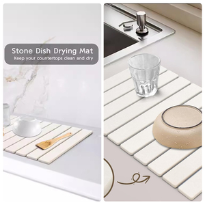 Tapis de séchage pliable en terre de diatomée écologique, absorbant, pour bols, assiettes et éponges, idéal pour comptoir de cuisine - Product Image 2