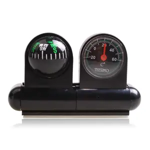 热销便携式黑色2-1汽车车载指南针带温度计