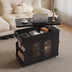 Hiện Đại Sang Trọng Vuông Bằng Gỗ Bàn Cà Phê Với Bánh Xe Rắn Gỗ Có Thể Điều Chỉnh Chiều Cao Cho Phòng Khách Ban Công Ngoài Trời Sân - Product Image 6