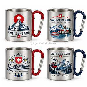 Mug en acier inoxydable avec poignée mousqueton, thème <span class=keywords><strong>suisse</strong></span> personnalisé, souvenir touristique, camping, tasse à boire - Product Image 1