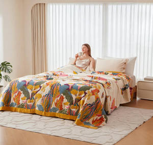 Manta Decorativa Boho - Manta Suave 100% Algodón <span class=keywords><strong>para</strong></span> <span class=keywords><strong>Cama</strong></span>, <span class=keywords><strong>90</strong></span>"x90" Reversible, Transpirable y Ligera <span class=keywords><strong>para</strong></span> Primavera - Product Image 1