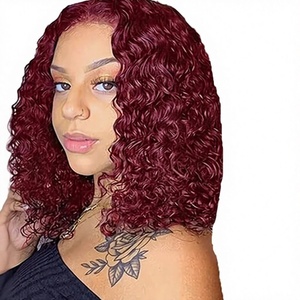 Extensioni per <span class=keywords><strong>capelli</strong></span> con clip in vero capello umano Remy brasiliano, 12 pollici, colore bordeaux/rosso vino 99J, morbide, 120g, 7 pezzi, onda profonda setosa per donna - Product Image 1