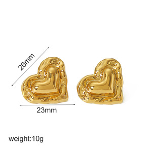 Pendientes con forma de corazón, chapados en oro de 18 quilates, engaste de bisel de acero inoxidable, regalo para mujer TE6926-G - Product Image 4