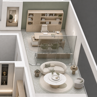 Service de rendu 3D de bureaux modernes en bois, visuel d'intérieur, rénovation de bureaux commerciaux, projet complet pour centre commercial
