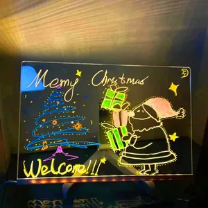 Papan tulis LED transparan akrilik bisa dihapus dan bercahaya DIY Natal papan neon mainan gambar Puzzle anak-anak