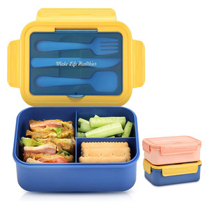 DD1938 Microwave Safe Double Layer Reusable Food Container 3 Compartment Leak Proof Lunchbox with Tableware Lunch Box for Kids