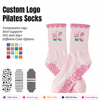 Chaussettes de yoga antidérapantes, chaussettes de Pilates antidérapantes, logo personnalisé, volants pour femmes, chaussettes de barre