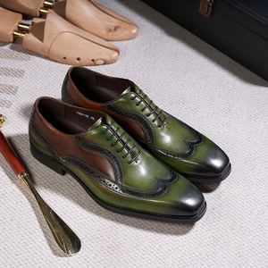 Chaussures habillées pour hommes XuanWu A655, style anglais, à enfiler, en cuir véritable, avec motif floral sur la pointe, légères et respirantes - Product Image 5