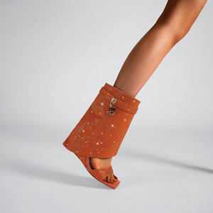 Botines Peep Toe para Mujer, Modelo Shark Lock, con Tacón de Cuña, Brillantes y con Pedrería, Zapatos Cortos para Mujer - Product Image 6