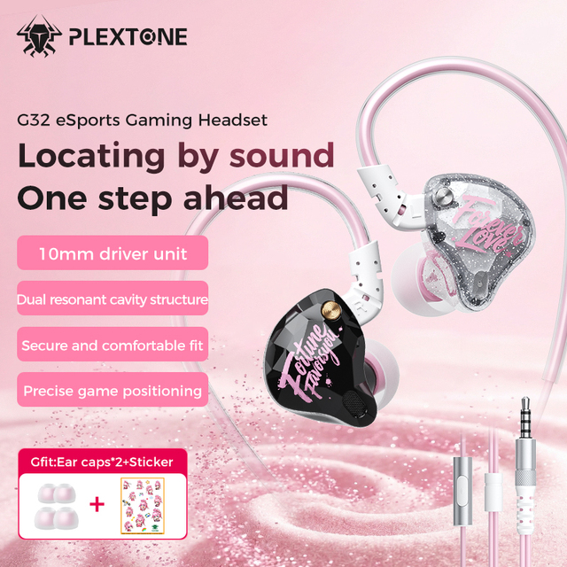 PLEXTONE G32 Detachable Ear Wired Earbuds with 3.5mm Type-C Connectors Dynamic Driver 120CM Cord Gaming Headphones for Phone/PC