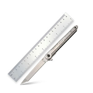 Navaja Plegable de Acero Inoxidable con Hoja de Punta Caída y Mango de Aluminio, Cuchillo de Bolsillo para Deportes al Aire Libre con Apertura de Perilla - Product Image 6