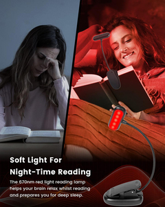 Lampe de lecture portable à lumière rouge 670nm, à clipser sur <span class=keywords><strong>un</strong></span> livre, lampe LED sans lumière bleue, protection des yeux, flexible, rechargeable par USB, lampe de lecture pour livre - Product Image 3