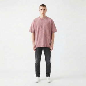 Camisetas de Alta Calidad para Hombre, Tallas Grandes, Lavado Ácido, Color Sólido, Estilo Desgastado, Efecto Desteñido por el Sol - Product Image 5
