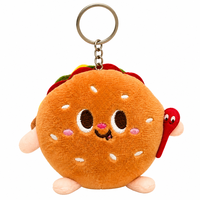 Zaves vente en gros Kawaii Hamburger peluche porte-clés doux en peluche ronde Burger poupée avec cuillère sac breloque pour cartable pendentif