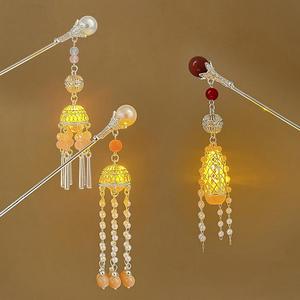 Estilo tradicional chino <span class=keywords><strong>linterna</strong></span> perla borlas accesorios para el cabello <span class=keywords><strong>linterna</strong></span> luminosa horquilla mujeres Metal Led pinza para el cabello horquillas - Product Image 3