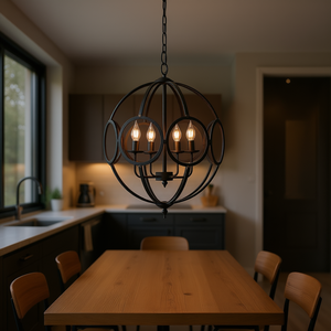Lampadario a sospensione rotondo in metallo nero a 4 luci regolabili per cucina e sala da pranzo, lampadina E26 non inclusa - Product Image 2