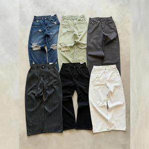 الشركة المصنعة الدنيم مخصص ثقب غسل شريط ممزق الساق واسعة الجينز الفضفاضة اليابانية Selvedge الدنيم السراويل للرجال - Product Image 1