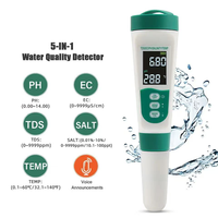 Testeur de pH numérique 5-en-1 avec fonction vocale, mesureur de qualité de l'eau PH/TDS/EC/Température/Salinité pour piscines, hydroponie