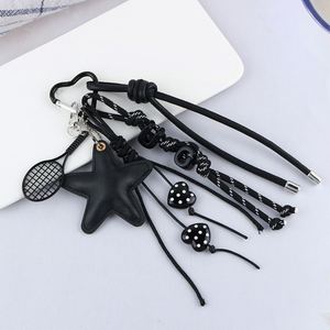 Creative DIY <b>Personalized</b> Starfish Tassel Letter Bead Leather <b>Keychain</b> Black and White Dual Color Car Bag Pendant - Product Image 5