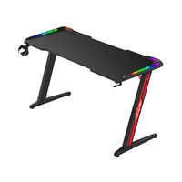 Grand bureau de jeu RVB moderne E-sports avec lumière LED Table de jeu ergonomique noire pour ordinateur avec crochet pour casque d'écoute pour joueur