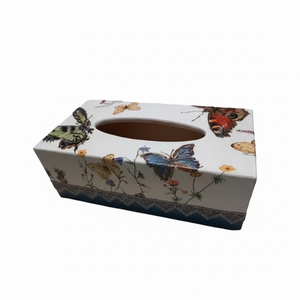 กล่องทิชชู่ไม้พิมพ์ลายผีเสื้อทรงสี่เหลี่ยมที่ใส่กระดาษทิชชู่สำหรับตกแต่งร้านอาหารและร้านกาแฟ - Product Image 1