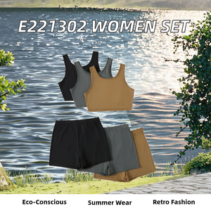 Ensemble deux pièces pour femmes, haut court et short, sans manches, coupe ajustée, vêtements d'été personnalisables - Product Image 3
