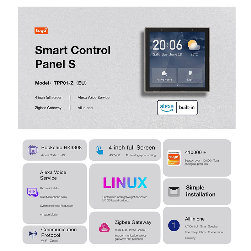 Tuya TPP01-Z EU Smart Home Control Panel with Alexa Voice