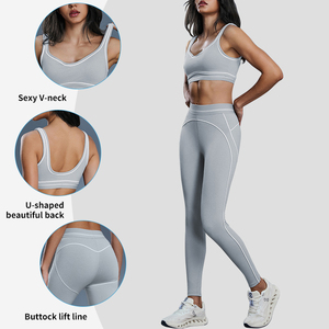 Ensemble de <span class=keywords><strong>sport</strong></span> pour femmes D25128+D25129, soutien-gorge sexy à col en V et dos en U, haute élasticité, séchage rapide, pour la course à pied, la gym et les entraînements. - Product Image 2
