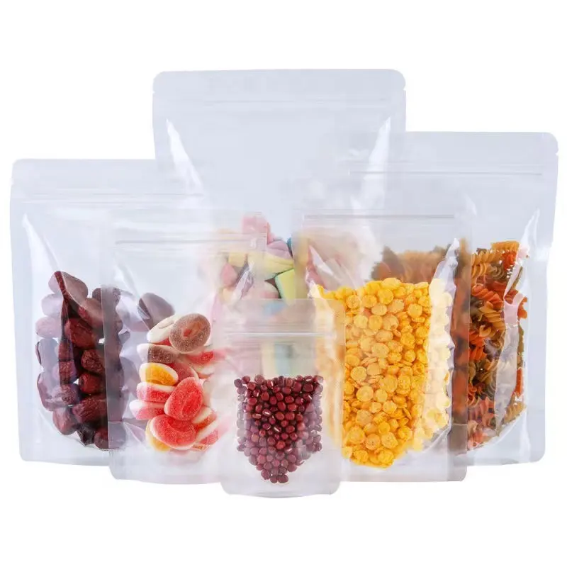 Transparent Stand Up Pouch Zip Lock Clear Plastic Packaging Bag Snack Food Bottom Gusset Bag