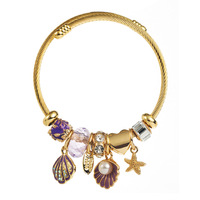 Bracelet manchette thème marin pour femme, pendentif coquillage coloré, perles facettées, bracelet souple, accessoire de vacances, fournisseur en gros