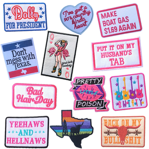 Parches de Bajo Moq <span class=keywords><strong>Brod</strong></span>és, diseño personalizado, parches bordados con logotipo, parche de insignia bordada con letras de hierro para ropa, sombrero - Product Image 1