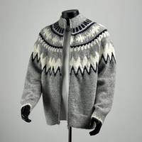 Cardigan Jacquard Vintage pour Homme – Veste Pull Tricoté Épais à Col Rond Ample, Design Automnal avec Fermeture Éclair