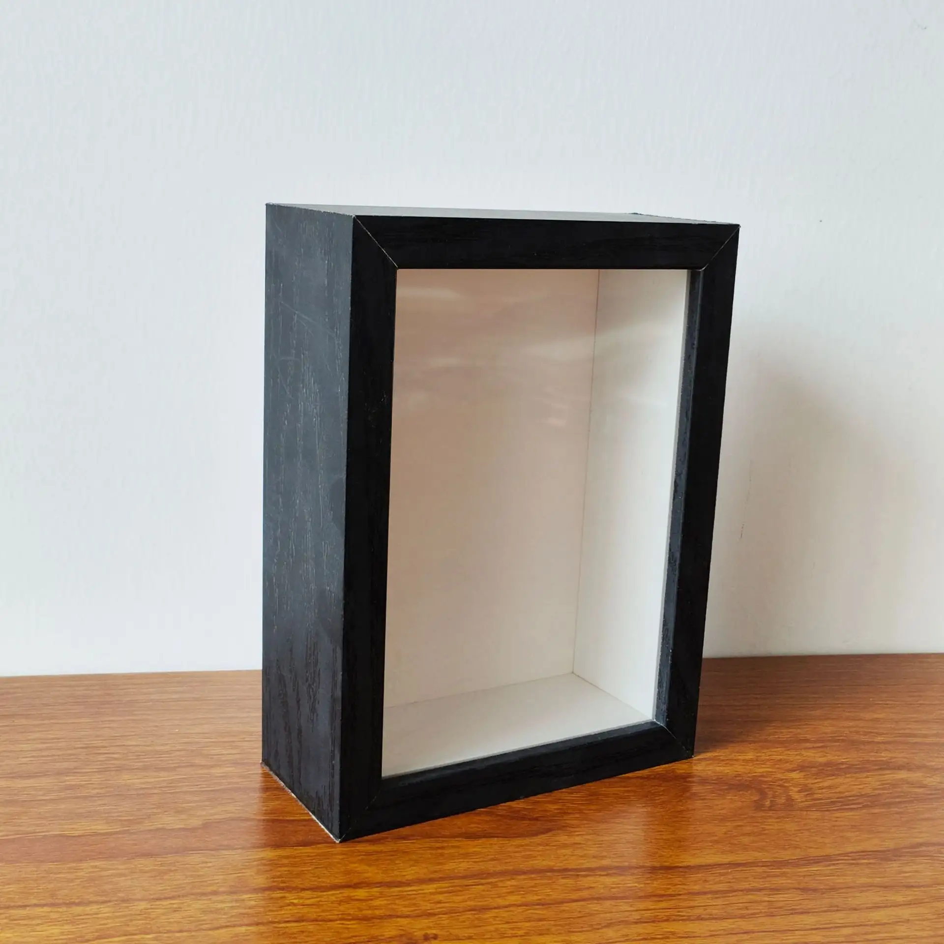 Marco de fotos de madera maciza, Marco 3D de 5CM de profundidad con vidrio resistente a Plexi, caja de sombra de madera para colgar en la pared de lino suave negro