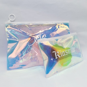 Pochette cosmétique holographique, sac en plastique à fermeture éclair pour bijoux, sac d'emballage holographique pour cils - Product Image 1