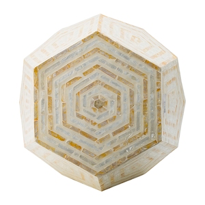 Sgabello Esagonale in Capiz 18x18x21 Giallo Crema Pouf per Arredamento Interno ed Esterno - Product Image 4