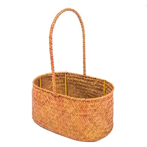 Picknick korb Korb geflecht gewebte Lagerung Feier Geschenk Oval Blumen Stroh korb Griff groß