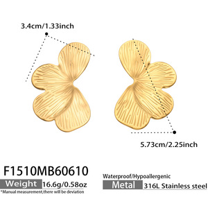 Boucles d'oreilles en acier inoxydable plaqué or en forme de feuille de Ginkgo, bijoux élégants en forme de feuille florale pour femmes - Product Image 5