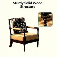 Fauteuil de loisirs individuel vintage de style français, dossier floral rétro, pieds en bois massif, sac amovible, couleur personnalisable, pour salon
