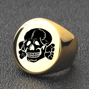 Titanium Steel Round Skull <b>Ring</b> 22MM Laser Engraved Unisex Fashion Jewelry Gift - Product Image 4