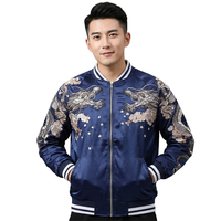 Blouson Bomber Homme Style Chinois Brodé Dragon en Soie avec Fermeture Éclair et Col Rabattable – Vêtement d'Extérieur Décontracté pour l'Automne