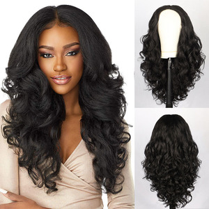 FUJIA C 13x6 Synthetic Hair Machine Made Natural Preplucked Transparent Glueless Lace Hairline Illusion Lace Frontal <strong>Lacewig</strong> - Product Image 2