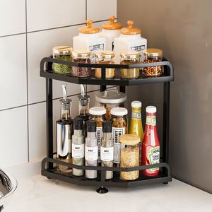 Organisateur de comptoir de cuisine étagère d'angle à 2 niveaux bocaux d'assaisonnement support de stockage de bouteilles support d'angle - Product Image 2