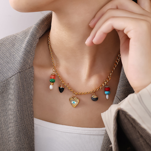 จี้ห้อยคอรูปหัวใจทำจากหินธรรมชาติสีสันสดใสสำหรับวันหยุดชายหาดสไตล์วันหยุดทำจากสแตนเลส - Product Image 4