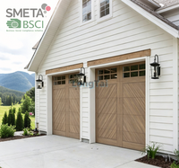 Puerta de Garaje de Madera Maciza LONGTAI con Arco Superior, Material de Roble, Paneles Aislados de 8x7 pies, Herrajes Decorativos