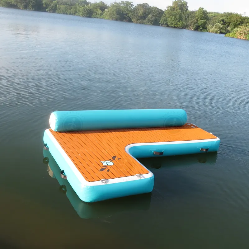 Aufblasbare schwimmende Couch Dock aufblasbare Docks Boote Hangout Dock/Schwimmbad Plattform mit Eva-Teakholz